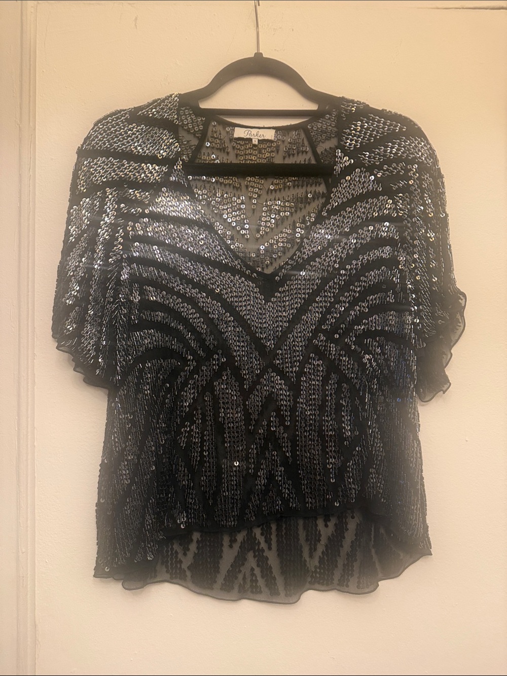Parker Black and Silver Sequin V-Neck Blouse